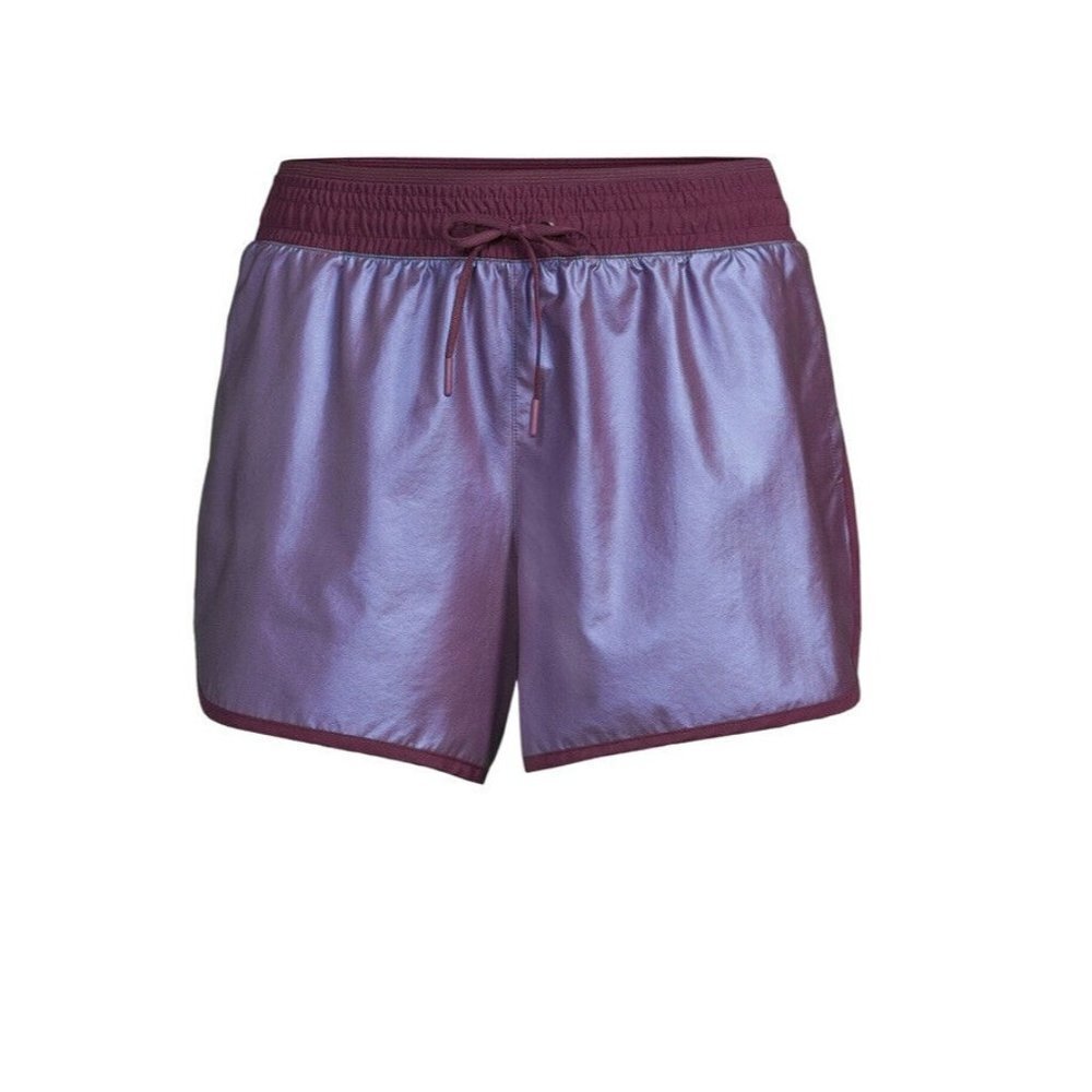 Avia shine purple shorts size XL (16-18) pockets lined Pull On Elastic Waist